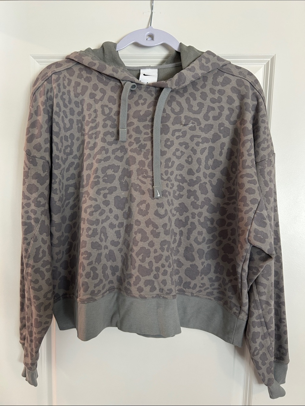 Nike Women's Gray Taupe Leopard-Print Hoodie